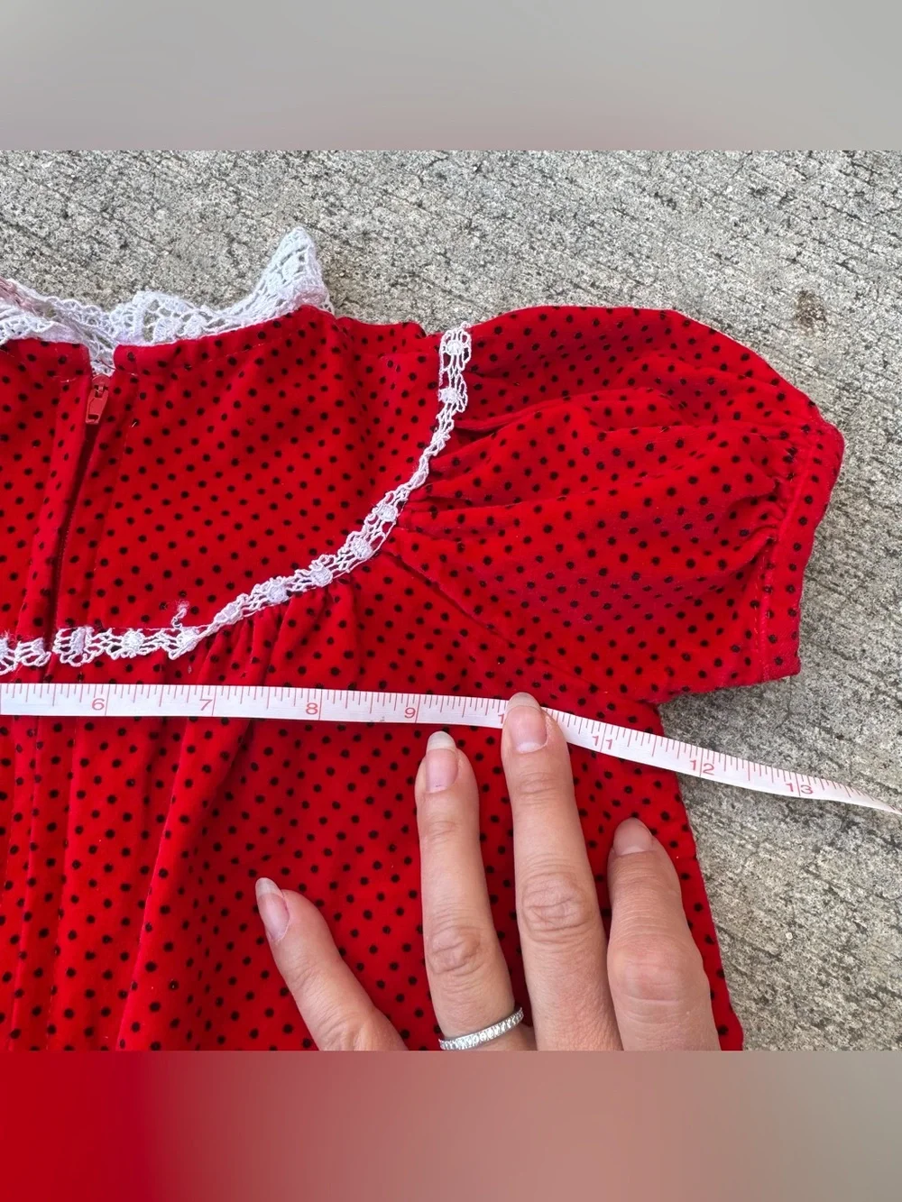 Vintage 80s Red W/ Black Polka Dot White Lace Bubble Baby Girl Romper 6-9 Months